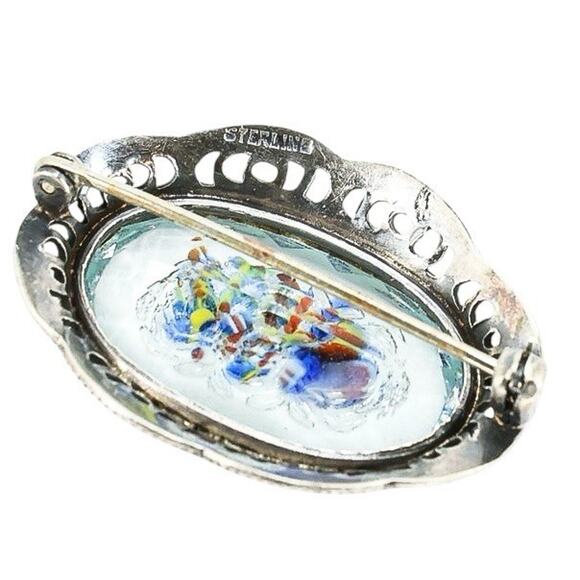 Czech Glass Reverse Carved Poured Glass Embedded Lampwork Brooch In Sterling - Picture 5 of 7